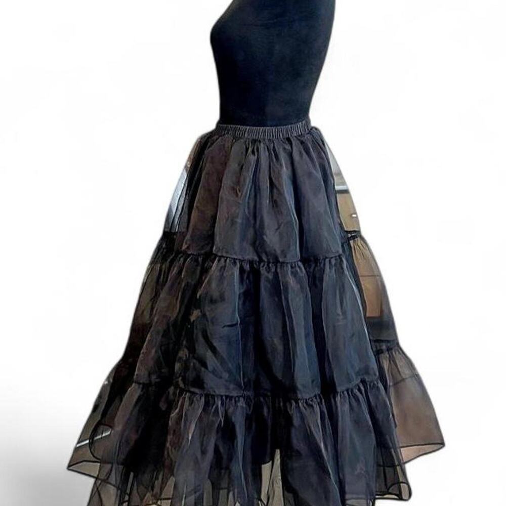 Black Tiered Tulle Midi Skirt – Balletcore Petticoat Skirt one size